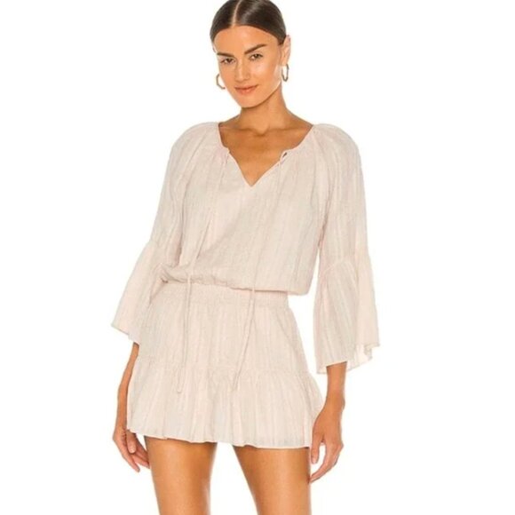 Amanda Uprichard Alena Romper Long Sleeve Smocked V-Neck Light Blush Pink Small - Picture 10 of 11